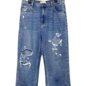 Zara ripped blue jeans, high waist, wide leg size eur 44 USA 12
